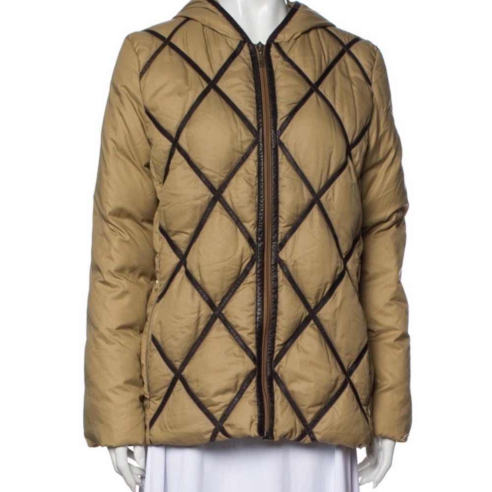 Vintage Moncler leather criss cross puffer jacket